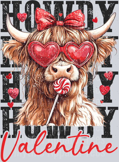 Howdy Highland Cow Valentines Day DTF Valentines Day Transfers