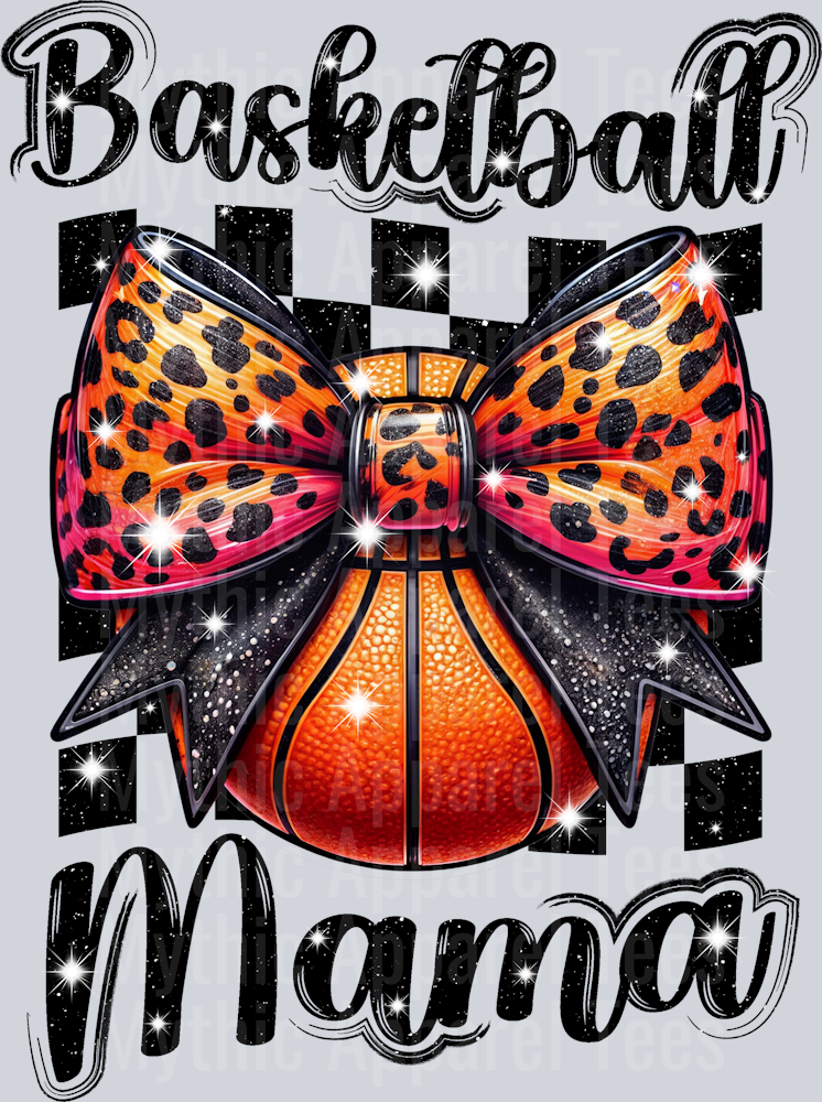 Basketball mama with checkers and orange bow  cute DTF Sports Transfers