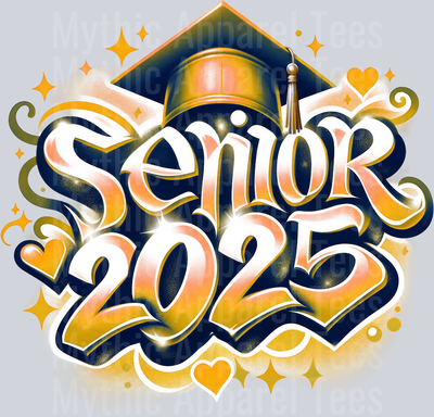 001 Airbrushed Senior 2025 ORANGE DTF 2025 Senior Graduation Transfers