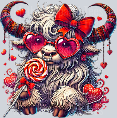 234 Valentine_S Day Coquette Retro Heat Bubblegum Highland Cow T-Shirt