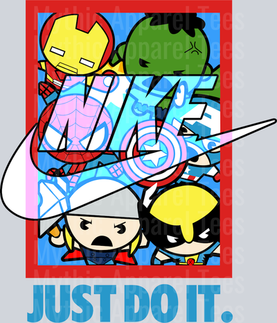 Chibi Marvel Avengers JUST DO IT DTF Nike Transfers