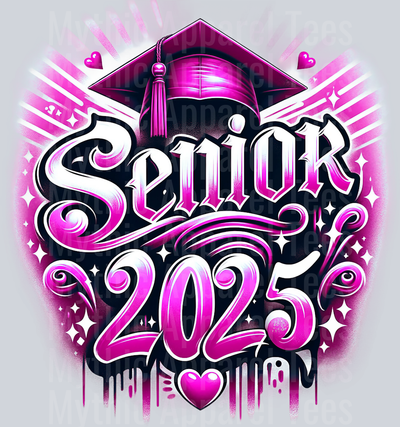 0037 Senior 2025 Airbrushed 4 PINK DTF 2025 Senior Graduation Transfers