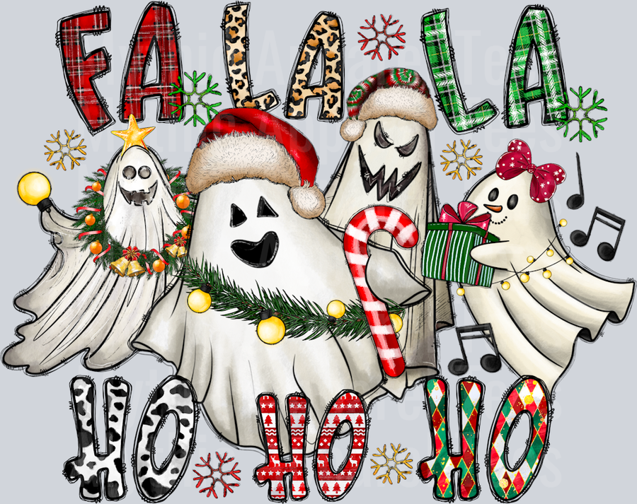 Fa La La Ho Ho Ho Ghosts with Christmas Hats