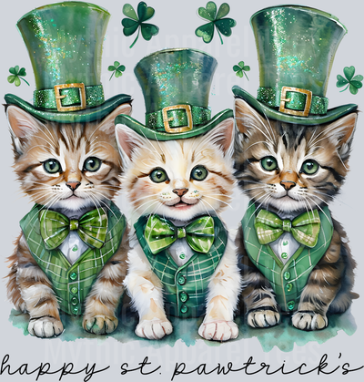 Happy St Pawtricks Cats with Green Top Hats St Patrick's Day