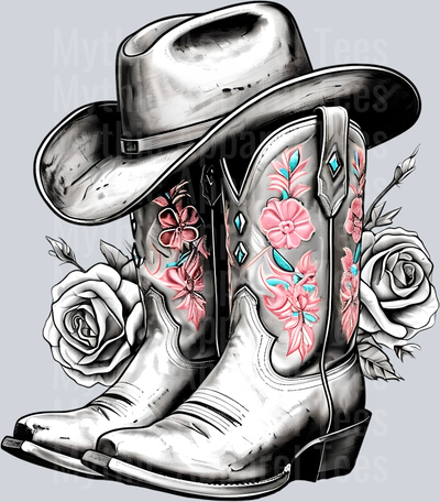 Grey tones pink accent boots Cowgirl Western Southern Girl Pink