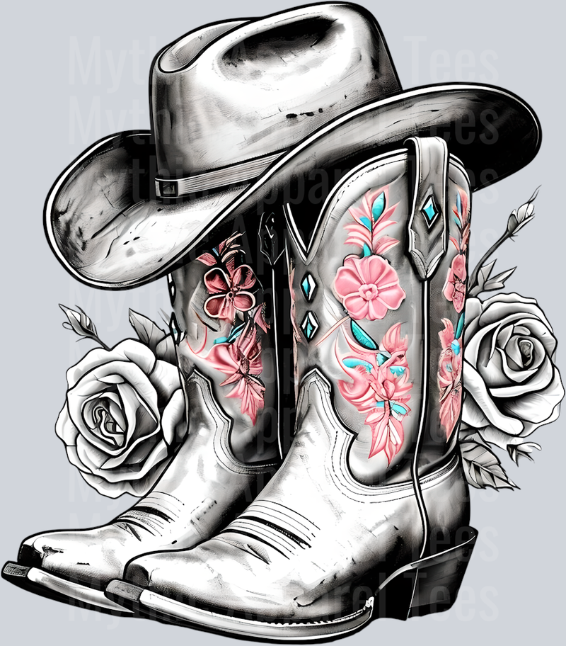 Grey tones pink accent boots Cowgirl Western Southern Girl Pink