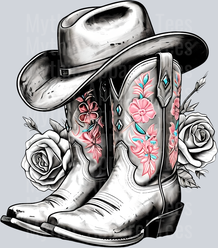 Grey tones pink accent boots Cowgirl Western Southern Girl Pink