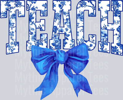 Blue Toile Teach College Font Floral Teacher Design