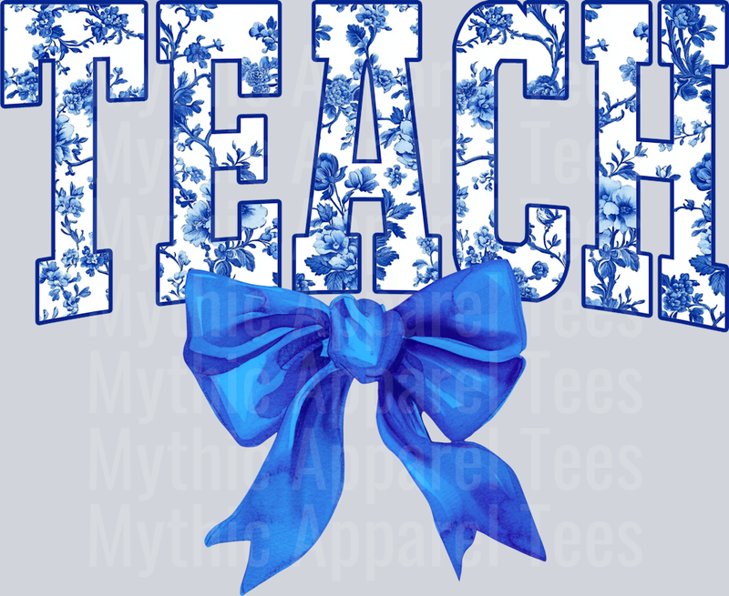 Blue Toile Teach College Font Floral Teacher Design