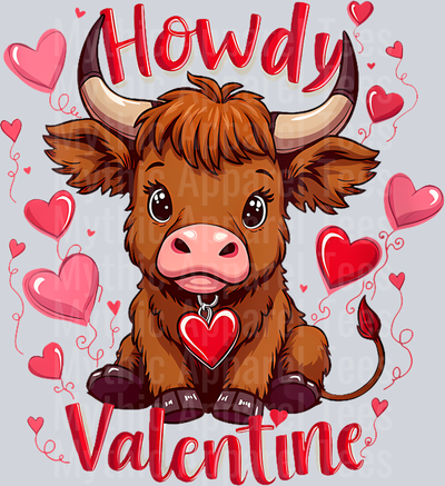 184 Womens Funny Howdy Valentine Highland Cow Valentines Day Cow Lover V-Neck T-Shirt