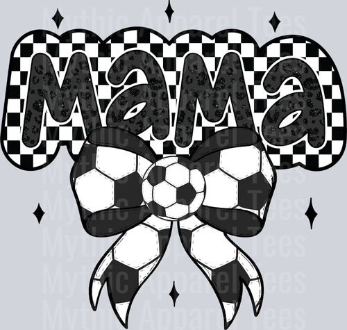 Soccer Bow with checkers and black letters cute DTF Sports Transfers