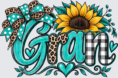 Names For Grandma Gran Teal Leopard Print Buffalo Plaid Sunflower Polka Dot Bow Floral Heart Design