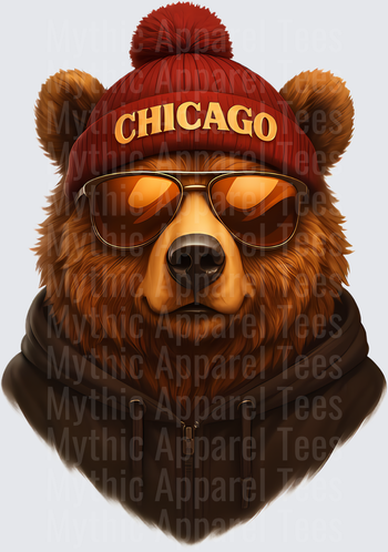 NFL Mascots Chicago Bears Cool Bear in Red Pom Beanie Shades