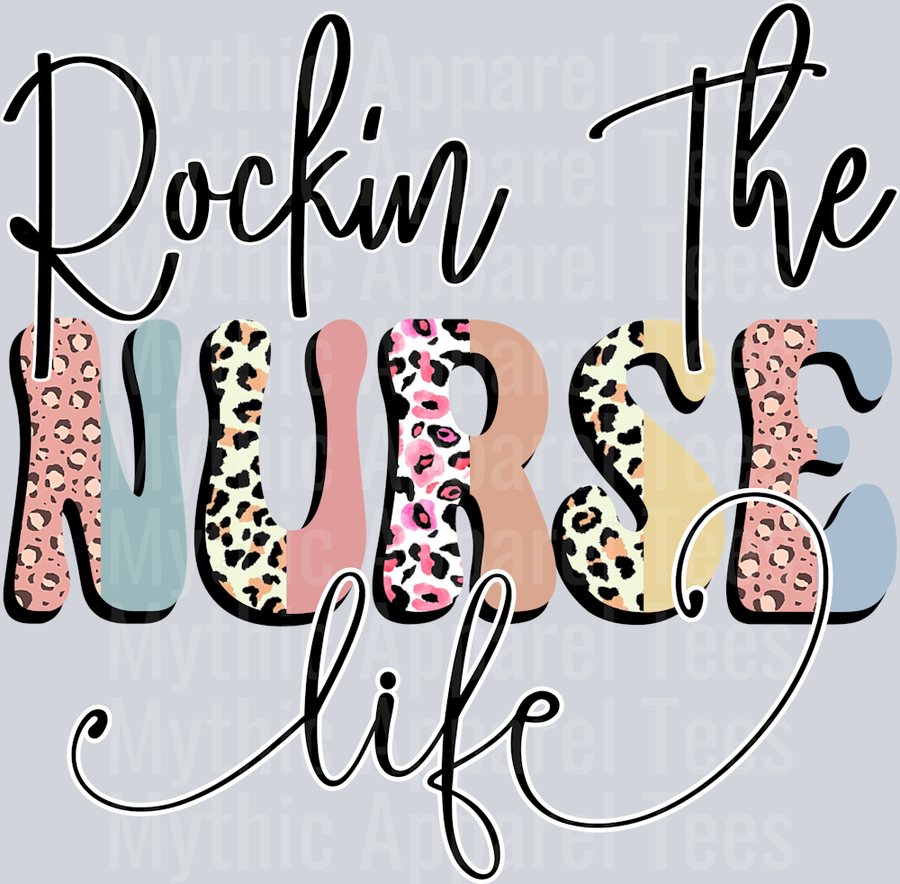 Rockin The Nurse Life pastel letters with script DTF Nurse Transfers