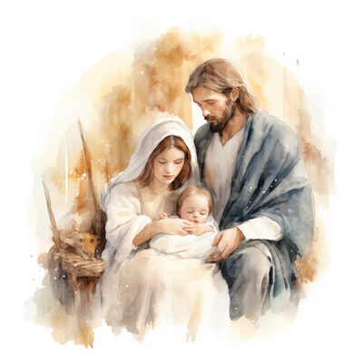 Nativity Holy Family Mary Joseph Baby Jesus Watercolor