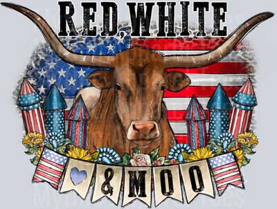 Red White And Moo Cow 4th of July DTF Patriotic Transfers