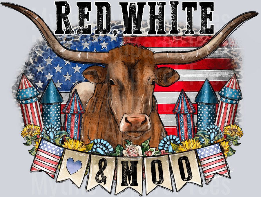 Red White And Moo Cow 4th of July DTF Patriotic Transfers