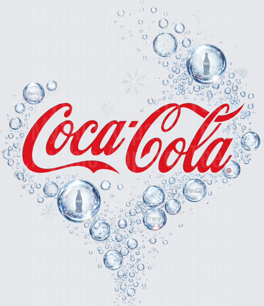 Coke Coca-Cola Red Script Logo Heart Shaped Bubbles Snowflakes