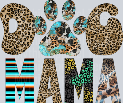 Dog Mama Cheetah print and blues DTF Dog Transfers