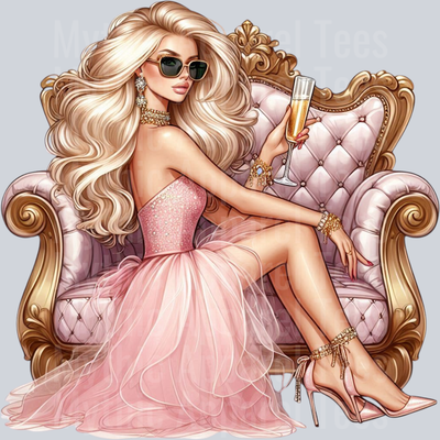 2 Glam Champagne Drinking Girl DTF Glam Transfers