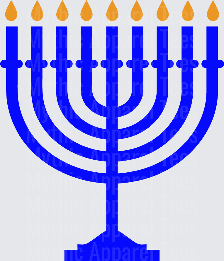 Blue Hanukkah Menorah with Nine Lit Candle Flames