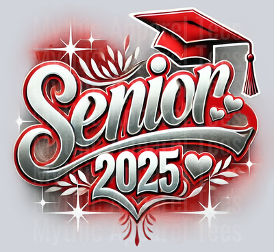 005 Senior 2025 Airbrushed Red DTF 2025 Senior Graduation Transfers