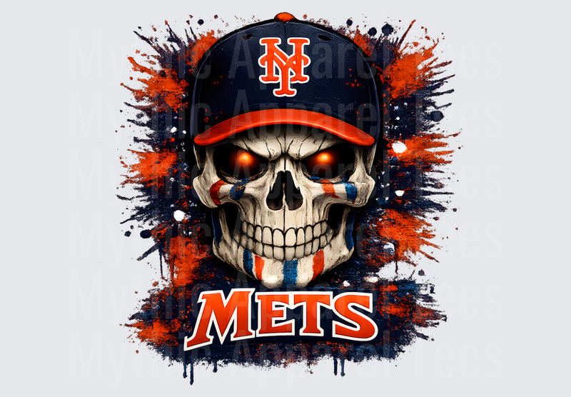 MLB Skulls New York Mets Glowing Eyes Skull Paint Splatter