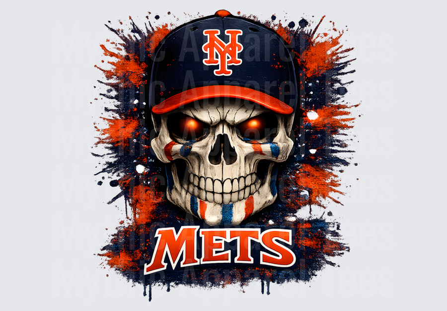 MLB Skulls New York Mets Glowing Eyes Skull Paint Splatter