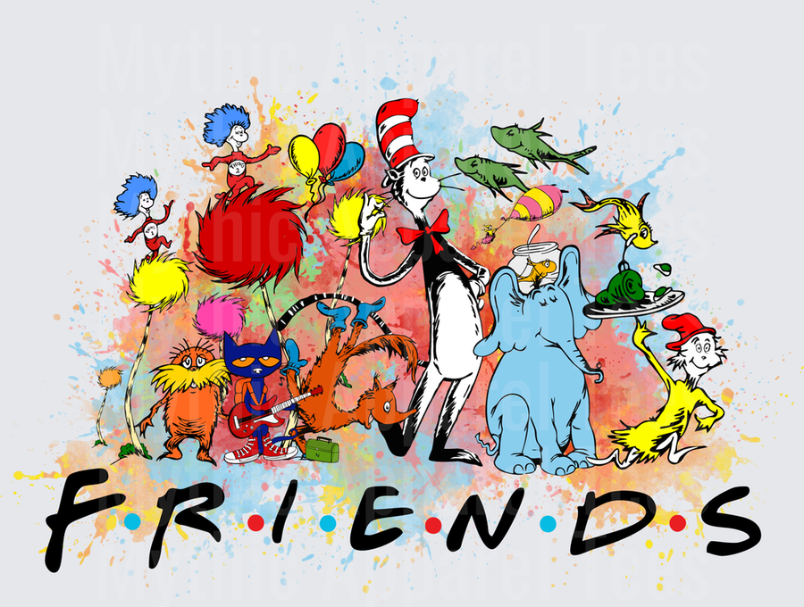 DR Seuss FRIENDS Logo Characters Watercolor Splash Group
