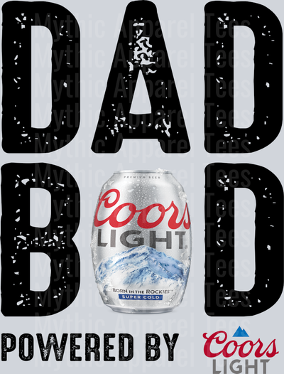 Dad bod powered by Coors Light black white DTF Drink Transfers