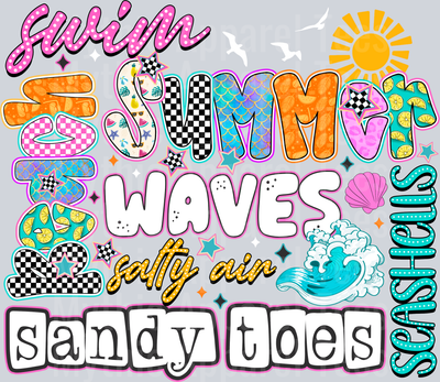 Summer Waves Design sandy toes white DTF Summer Transfers