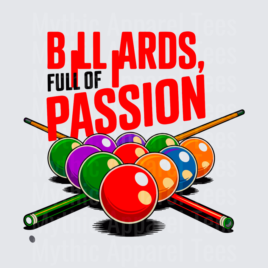 Billiards Full Of Passion Crossed Cue Sticks Racked Pool Balls Graphic