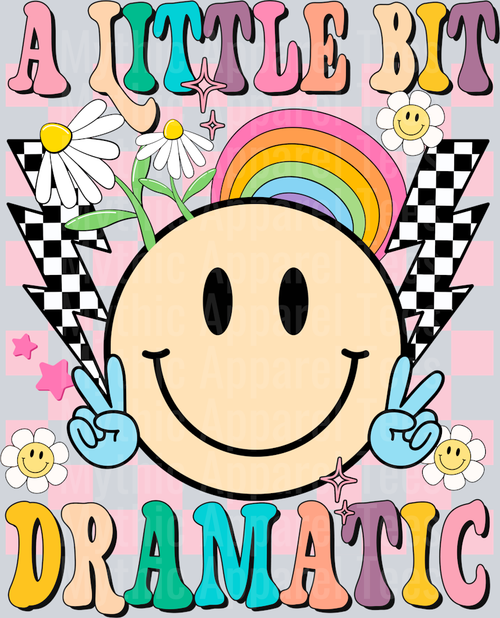 a little bit Dramatic Smiley with Checkers and Rainbow DTF Infant - Youth Girl Transfers
