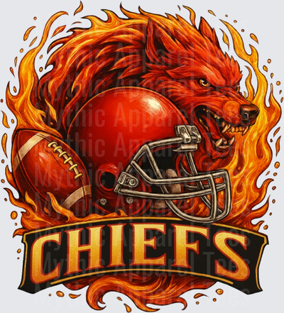 Fierce Flaming Wolf Kansas City Chiefs Football Helmet and Ball Fire Banner Design