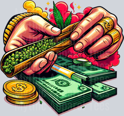 Money and Weed Blunt floral colors weed plant DTF Weed Transfers