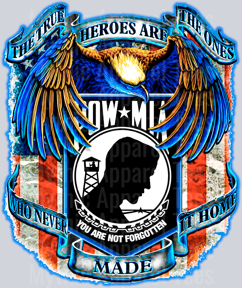 POW Tribute Shield with Eagle full color DTF Memorial Day Transfers