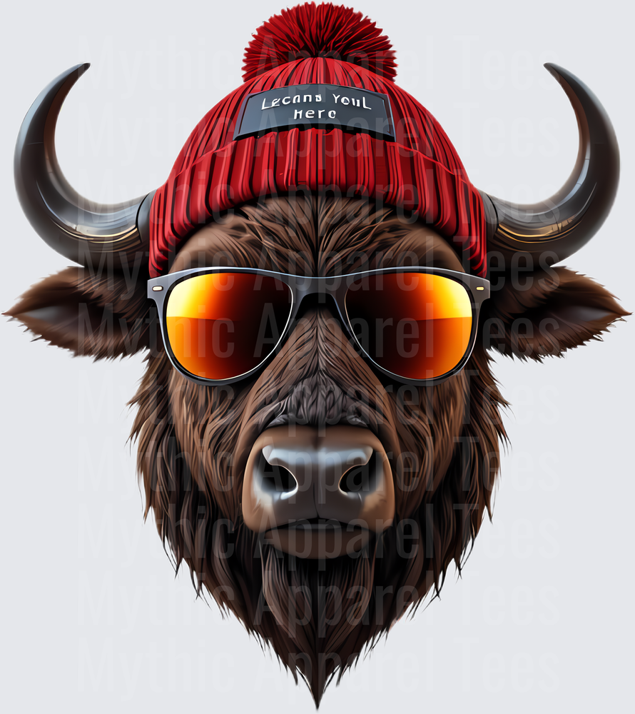NFL Mascots Buffalo Bison Cool Guy Red Beanie Sunglasses