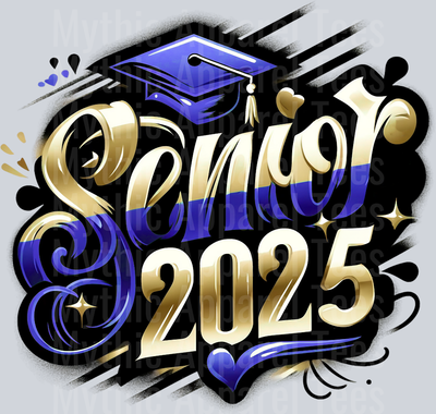 0030 Senior 2025 Airburshed Blue and Gold 1 DTF 2025 Senior Graduation Transfers