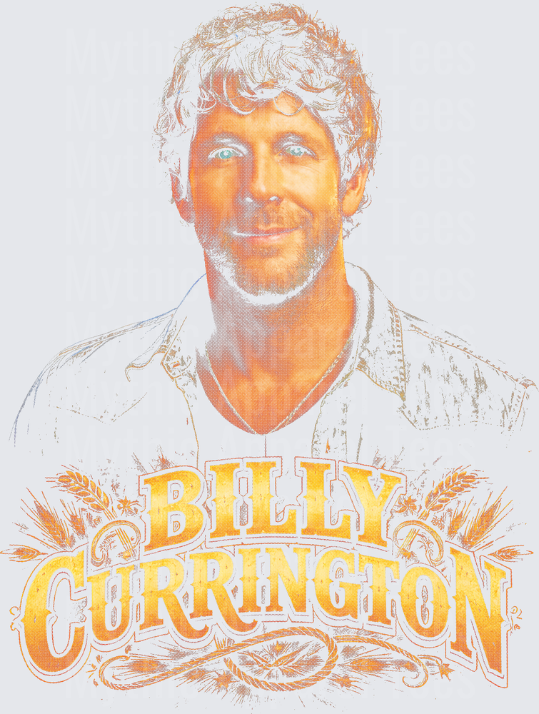 Billy Currington Country Artist Portrait with Wheat and Western Typography Graphic