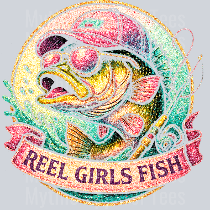 Reel Girls Fish 2 Glitter DTF Fishing Transfers
