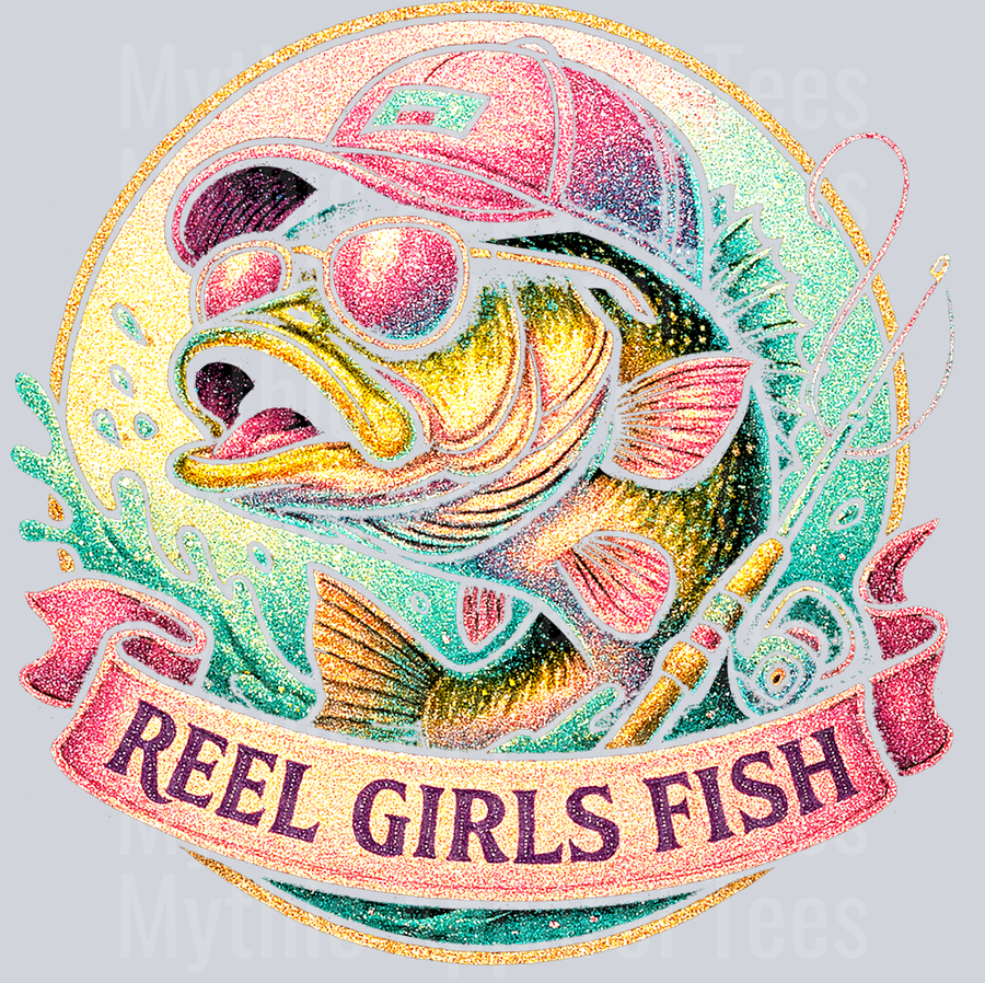Reel Girls Fish 2 Glitter DTF Fishing Transfers