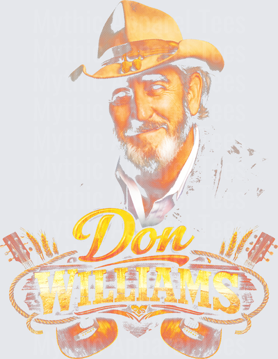 Don Williams Country Music Legend Portrait with Guitars and Wheat Graphic