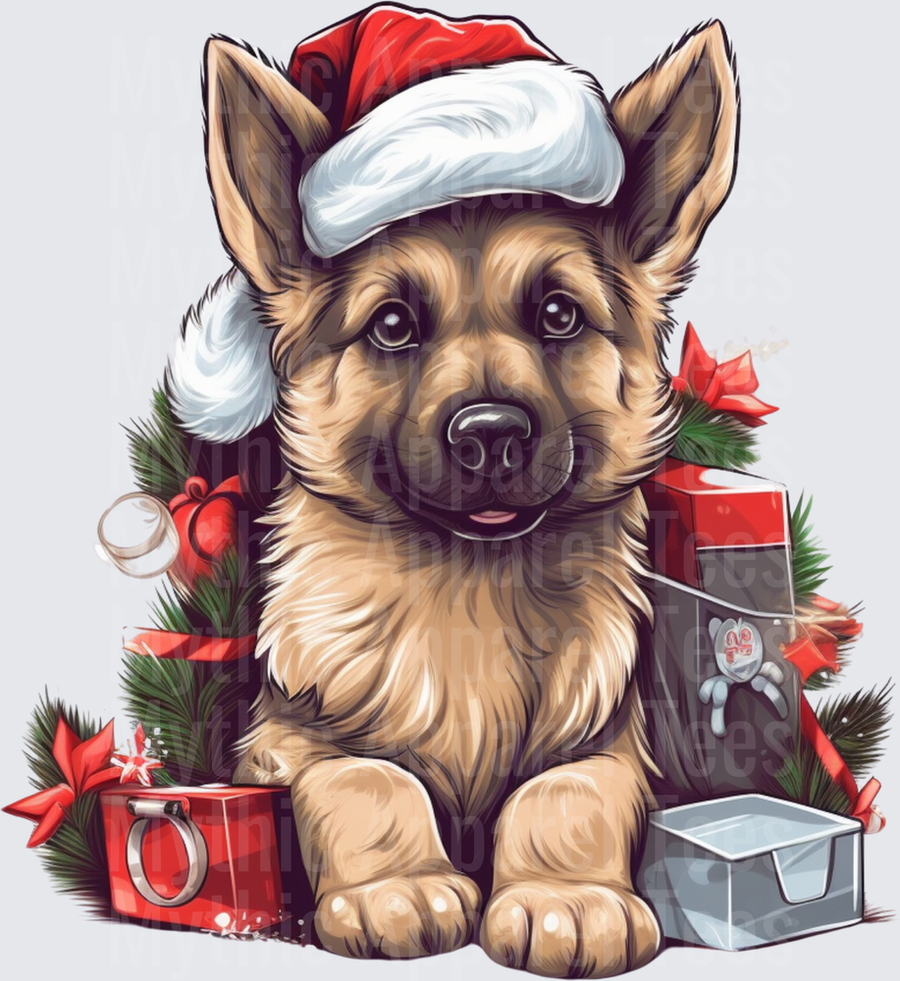 Cute German Shepherd Puppy Santa Hat Christmas Gifts Holiday Festive Dog