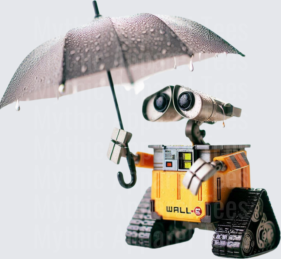 WALL-E Robot Holding Rainy Umbrella with Water Droplets