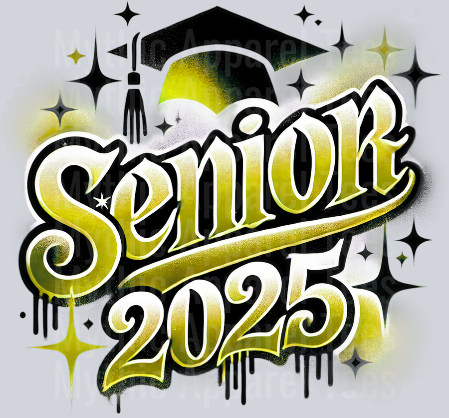 006 Senior Airbrushed Gold DTF 2025 Senior Graduation Transfers