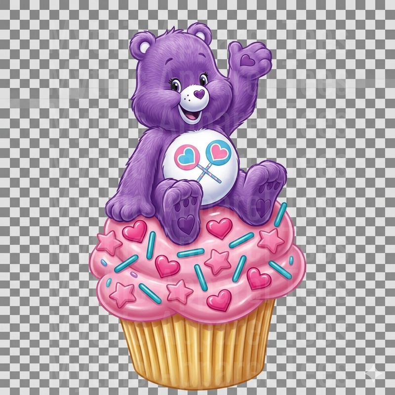 Care Bears Share Bear Sitting on Pink Sprinkle Cupcake