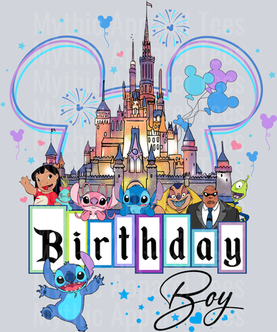 Birthday Boy Blue ears Castle with Stitch DTF Lilo and Stitch Transfers
