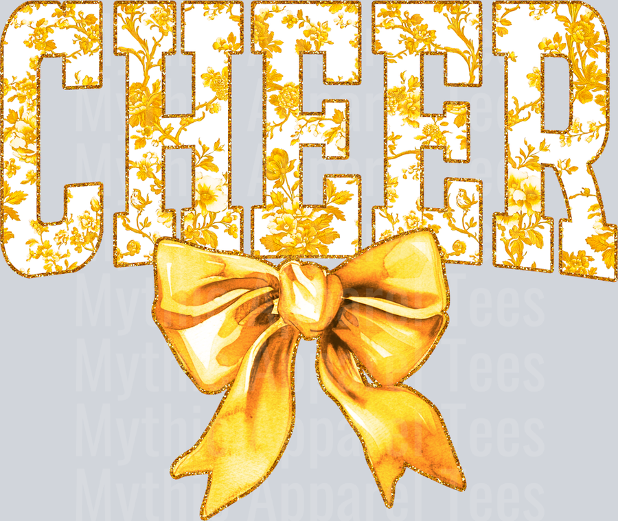 Gold Toile Cheer College Font Floral Pattern