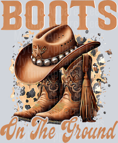 Brown hat brown boots tan background Boots on the Ground DTF Western Girl Transfers