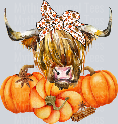 Fall Highland Cow With Bandana And Pumpkins Autumn Heifer Sweatshirt